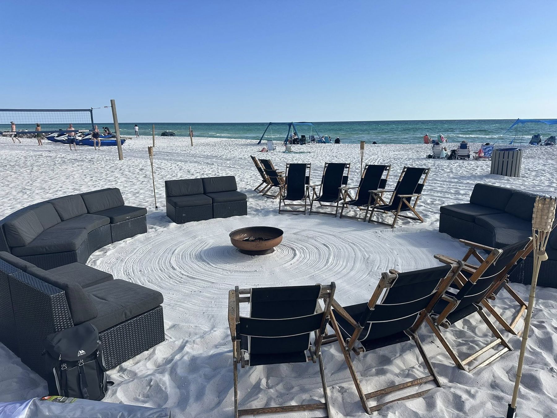 A bonfire circle on the sand at Panama City Beach