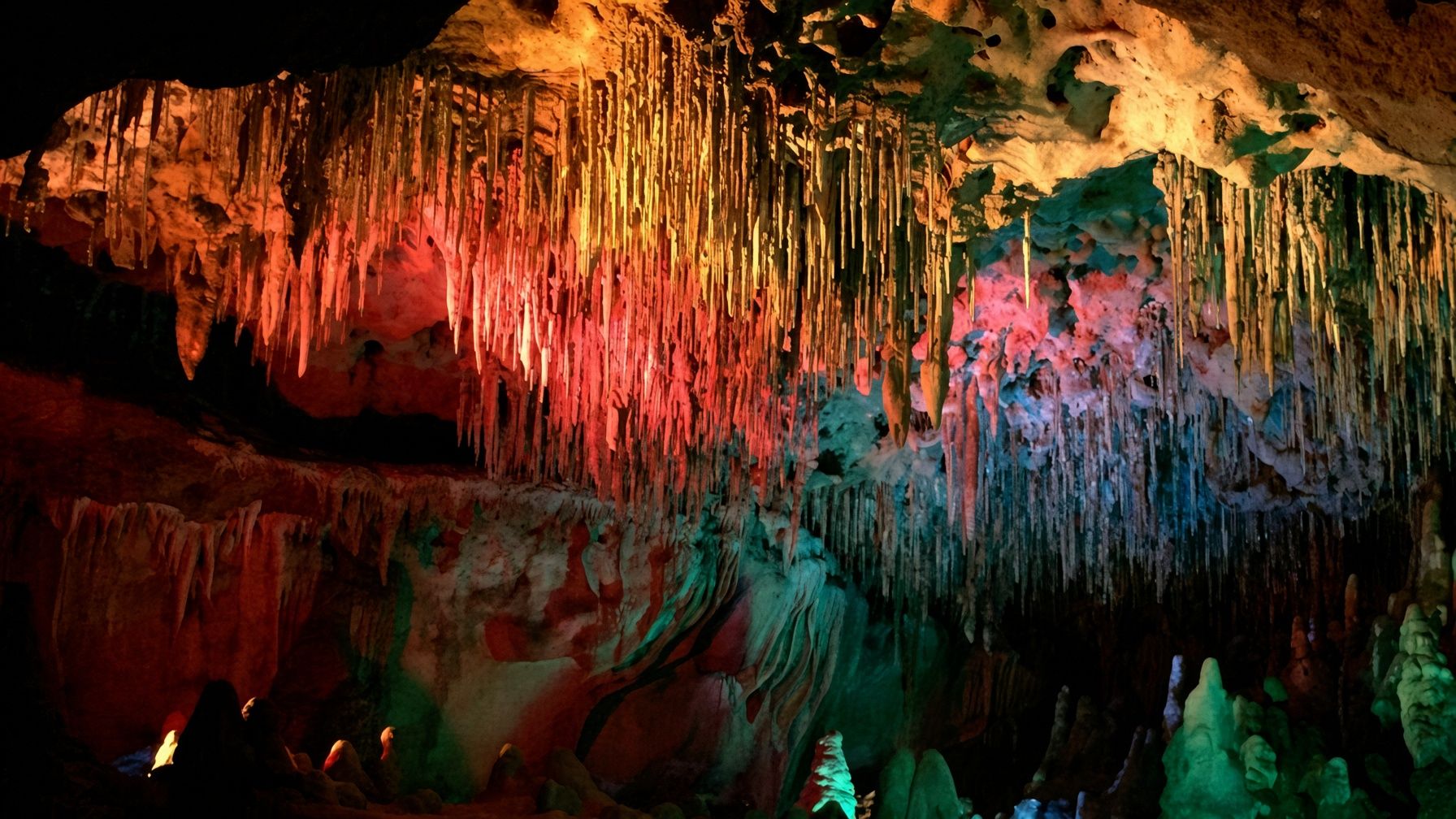 Lit formations inside the tour cave at Florida Caverns State Park, Marianna